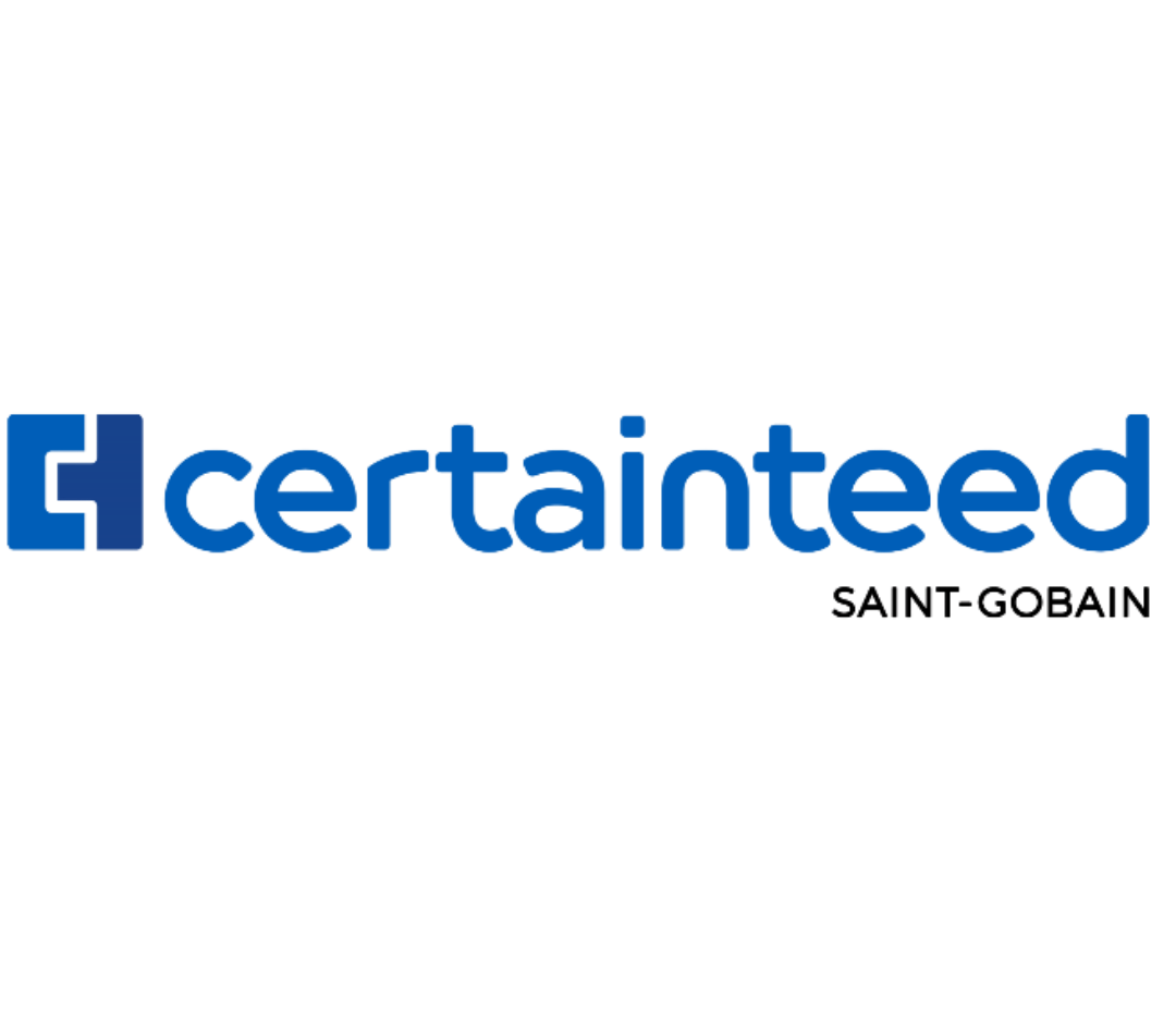 A blue and white logo for a company called certainteed
