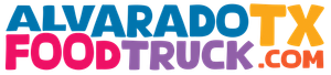 Logo for Alvarado, TX Food Truck: blue "ALVARADO", pink "FOOD", purple "TRUCK", orange "TX", and orange ".com".