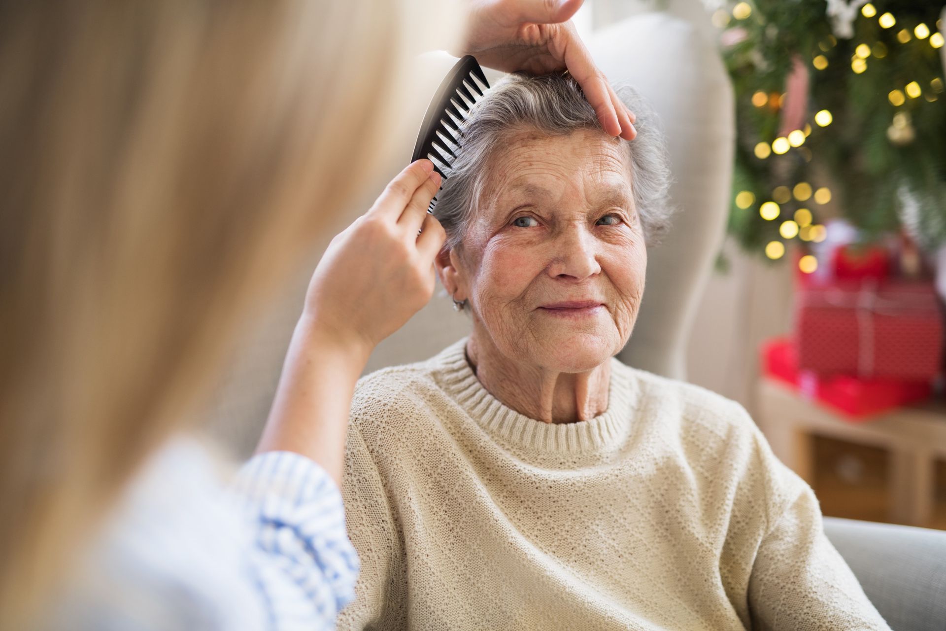 Woman getting hair brush