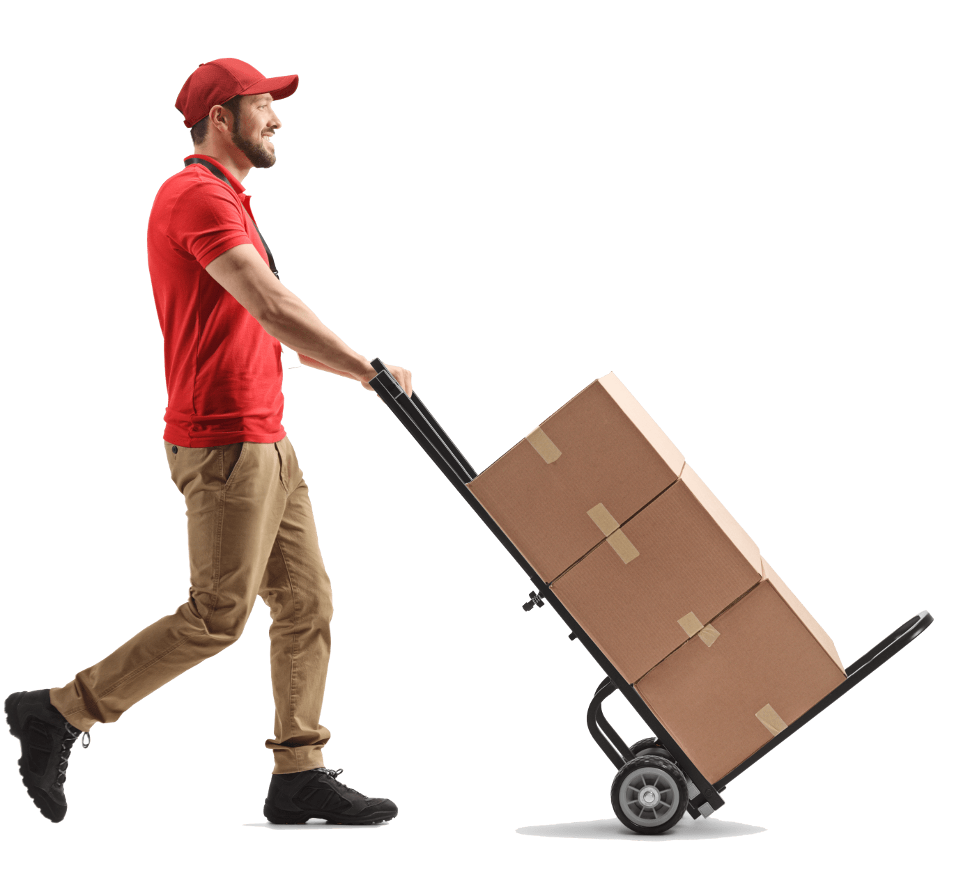 Courier pushing a hand truck