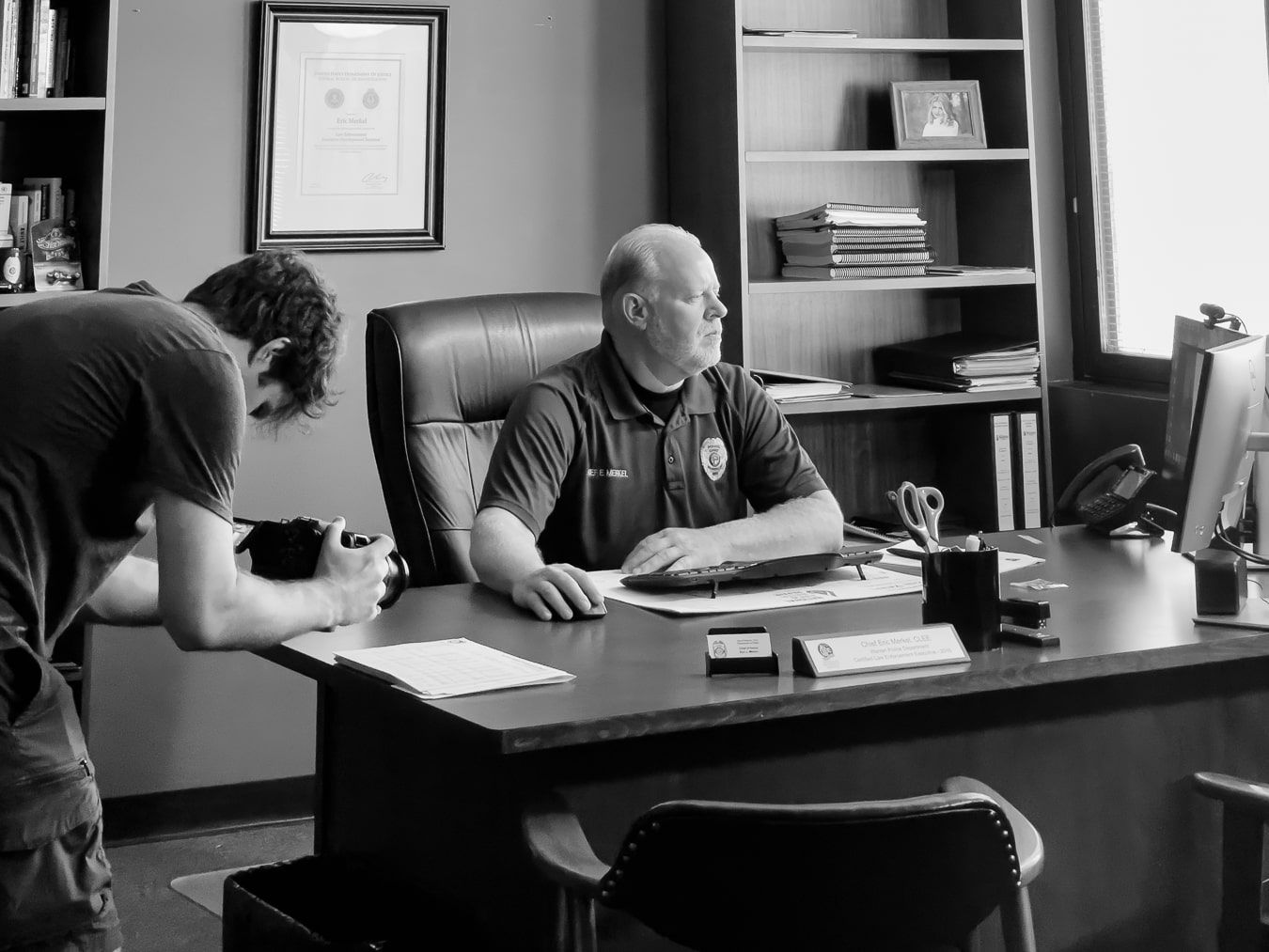 Chief Eric Merkel during filming for the City of Warren Police + Community Trust Initiative.