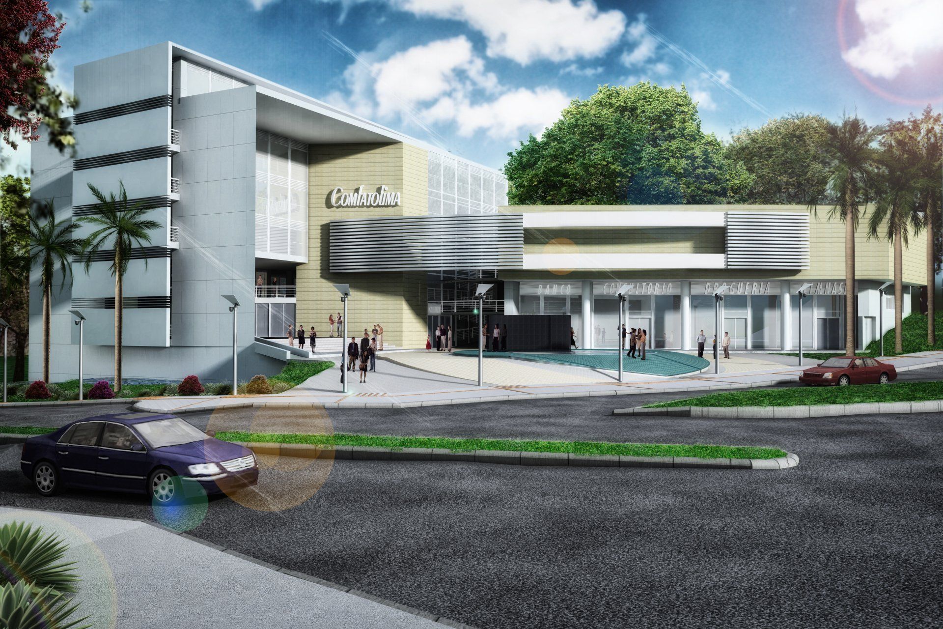 Un auto esta estacionado frente a un edificio que dice columbia