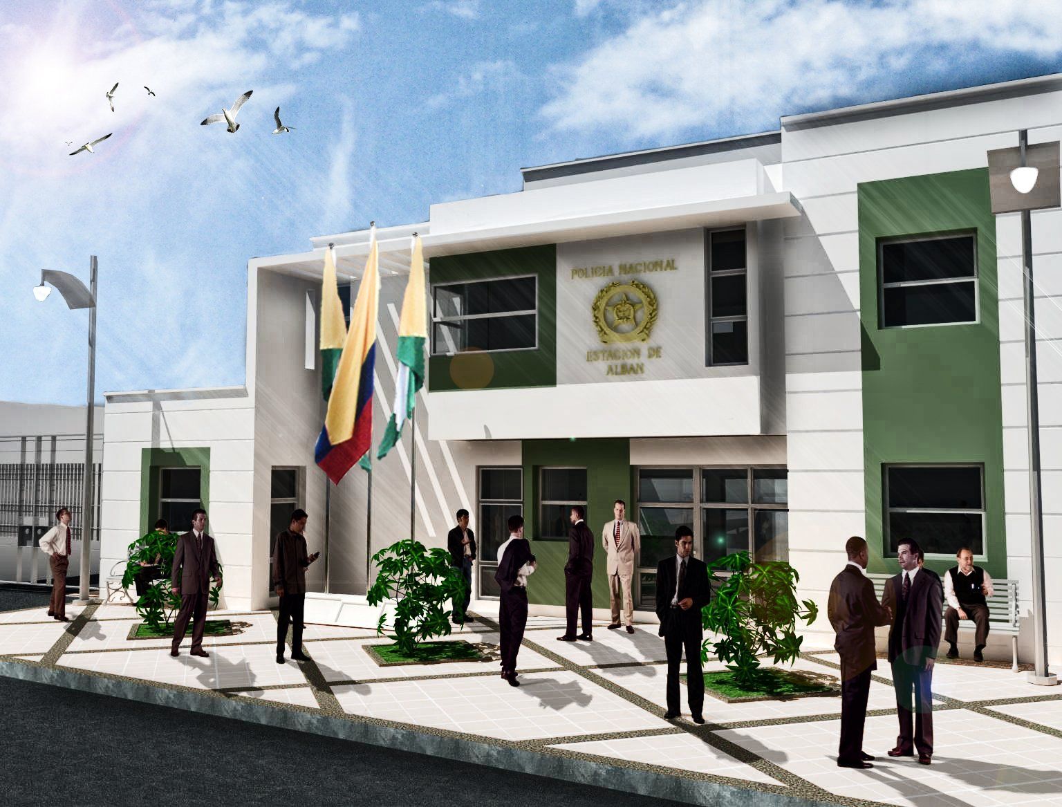 Un grupo de personas paradas frente a un edificio que dice 'gobierno nacional'