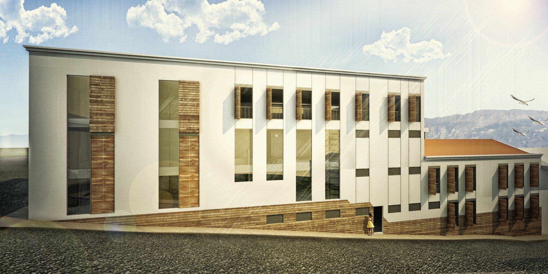 La impresión de un artista de un edificio con muchas ventanas