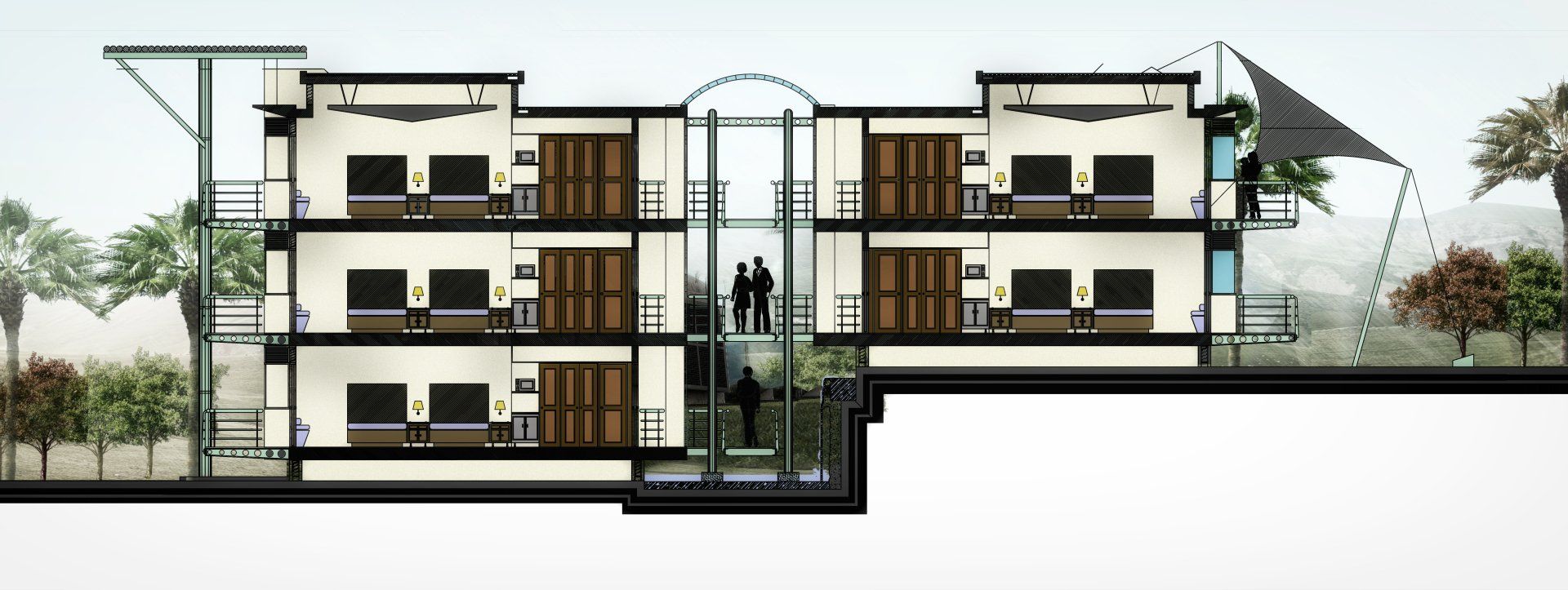 La impresión de un artista de un edificio con muchas ventanas