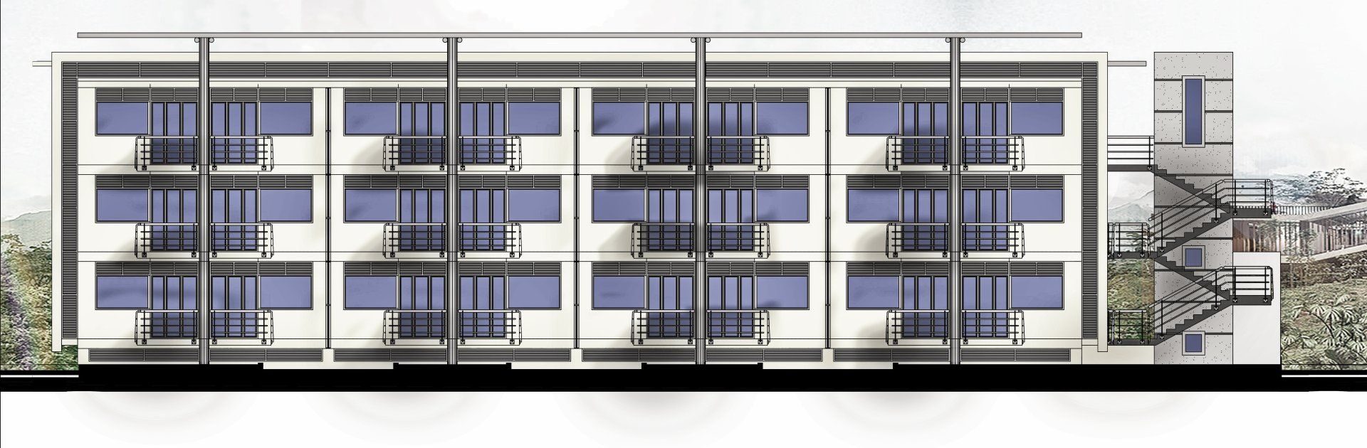 Un edificio con muchas ventanas y balcones