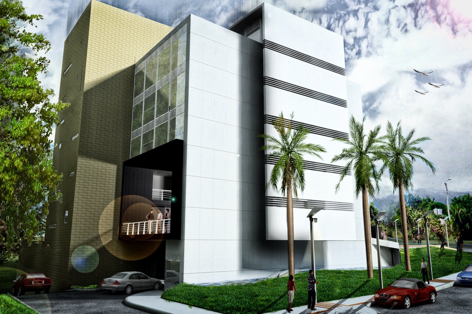 Impresión artística de un edificio con la palabra platino.