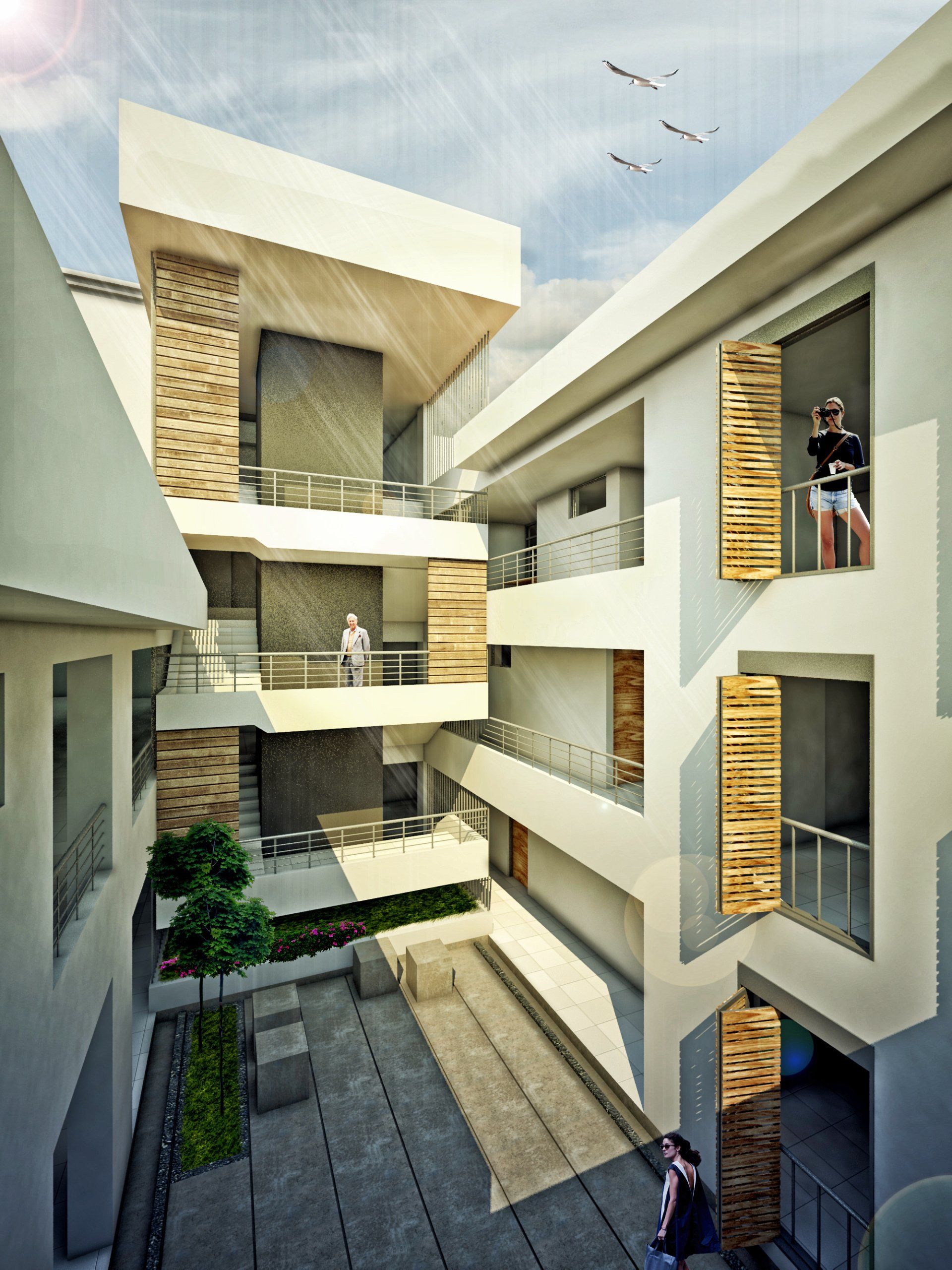 Una impresión artística de un edificio con balcones