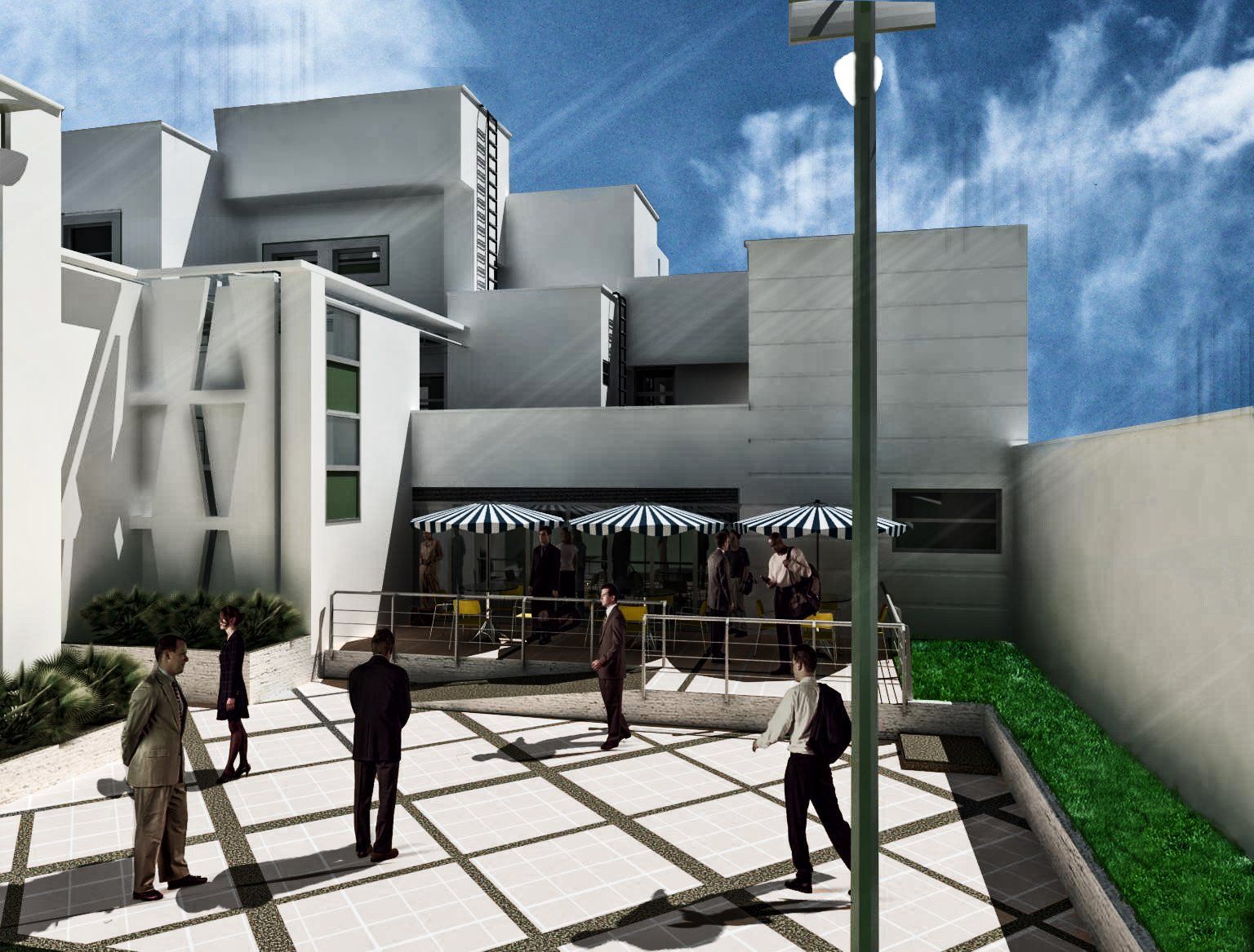 Un grupo de personas están paradas afuera de un edificio