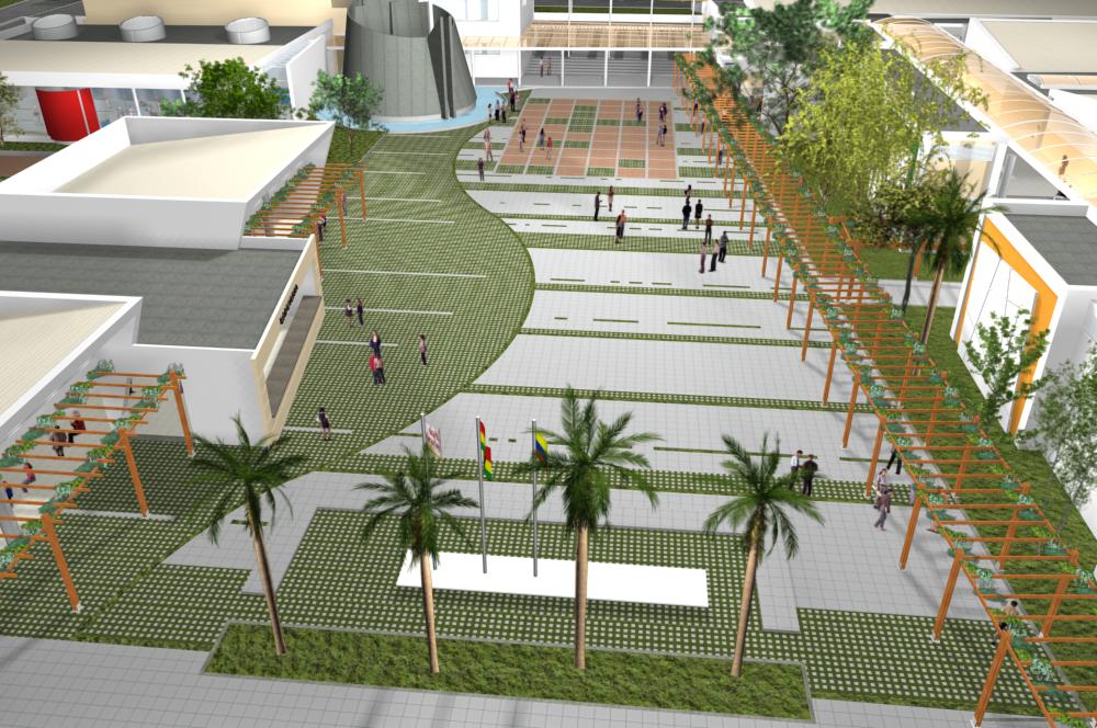 Una vista aérea de una ciudad con palmeras y edificios