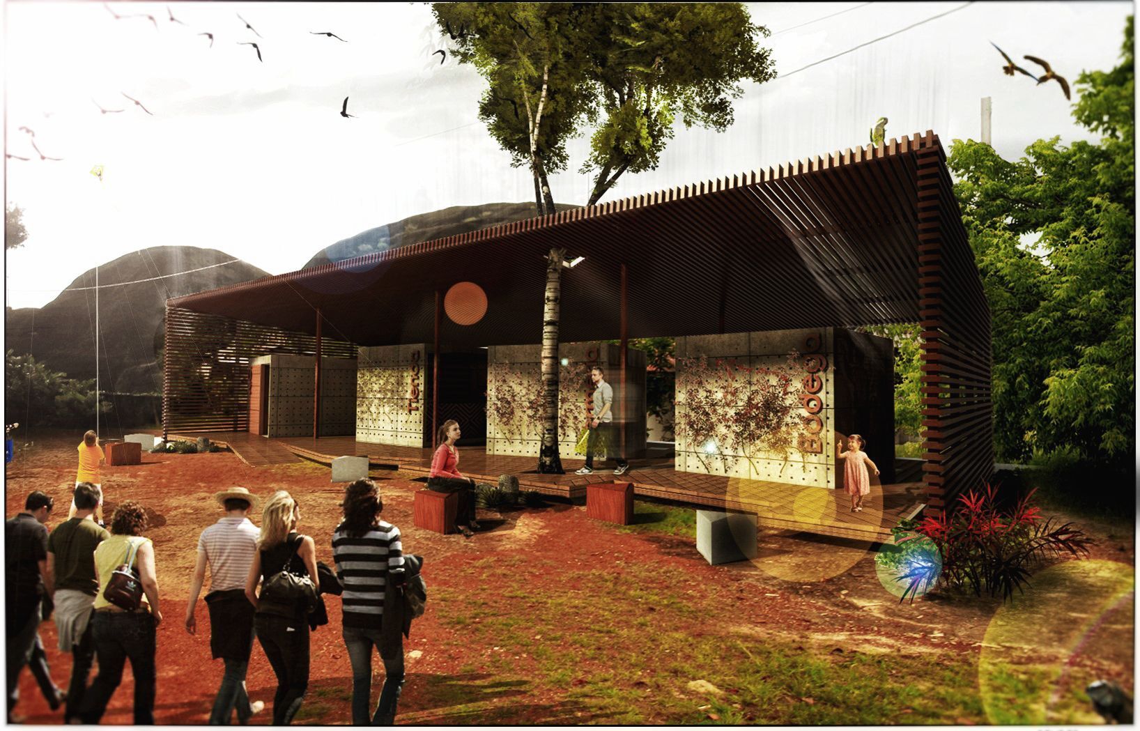 Un grupo de personas camina frente a un edificio