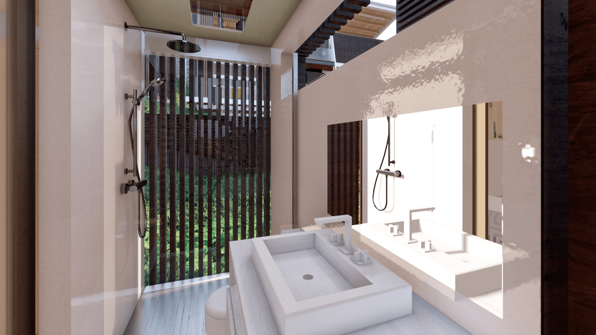 Un baño con lavabo , espejo y ducha.