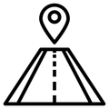 Black location pin above a stylized road icon
