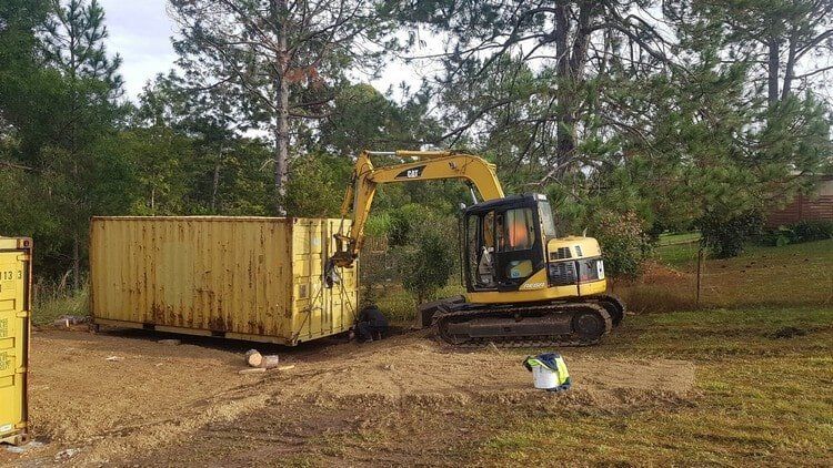 Excavator and Container — Earthmoving Services  in Eungai Creek, NSW