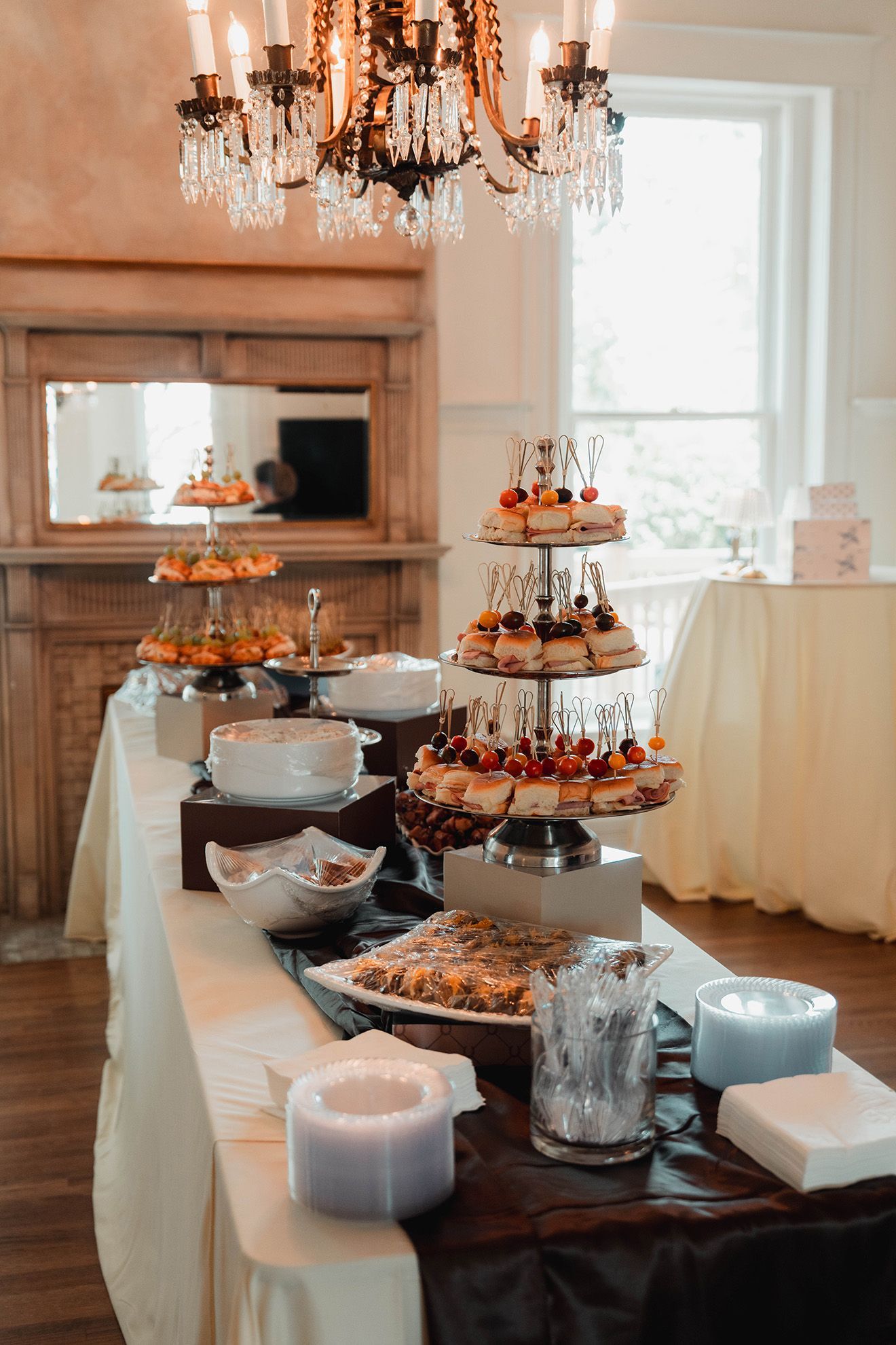 There is a buffet table with a lot of food on it.