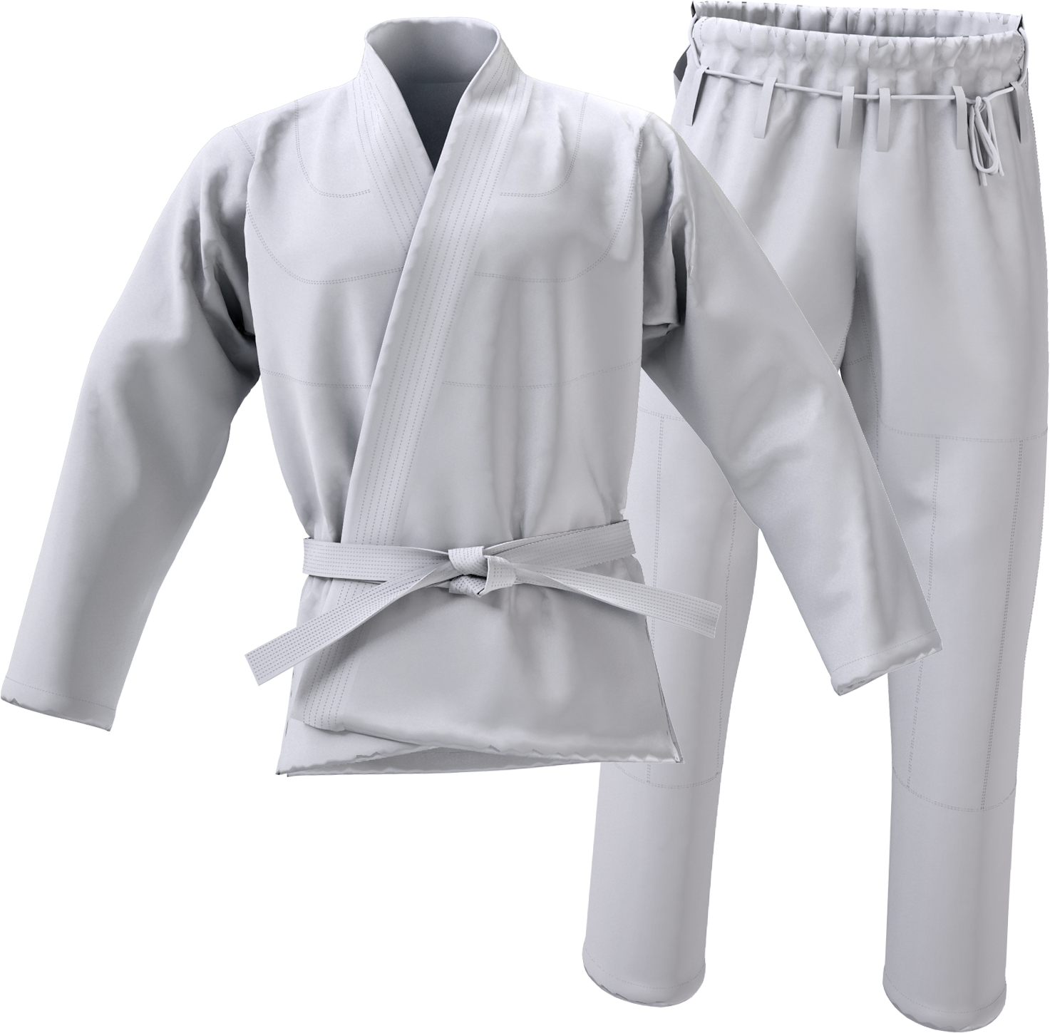 a white karate uniform with long sleeves and pants