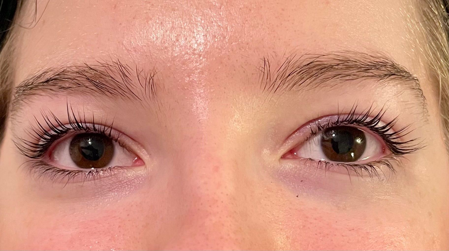 a close up of a person 's eyes before & after lash lift