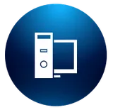 Persona que controla la frecuencia cardíaca en una pantalla de computadora dentro de un círculo azul.