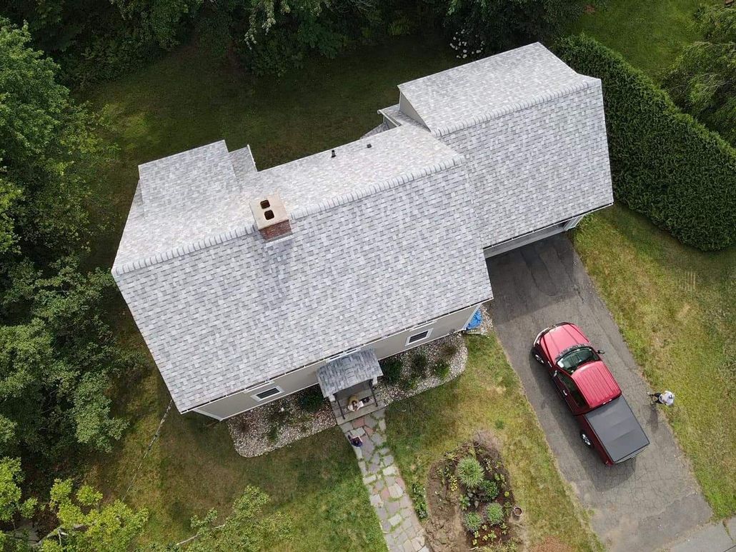 Roof replacement. Western Mass. Grey roof. 