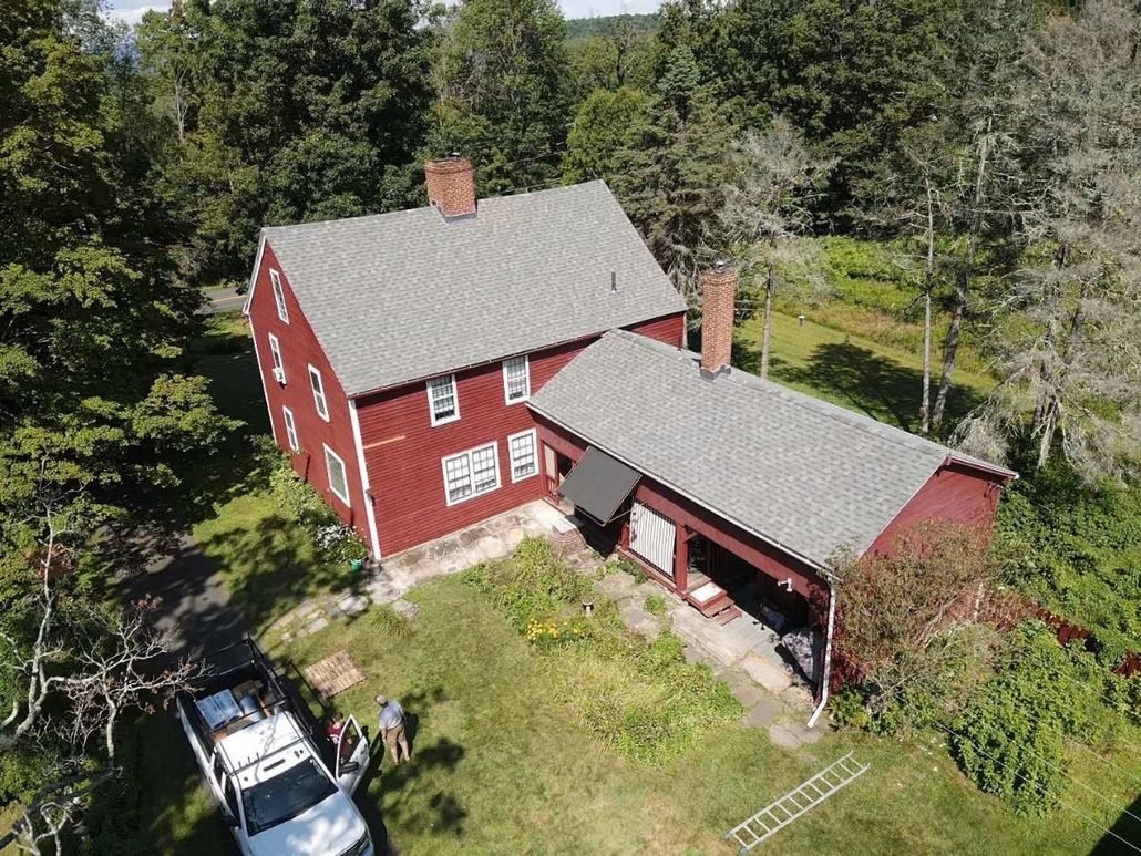 Red house grey roof. Roof replacement. Western Mass. Amherst