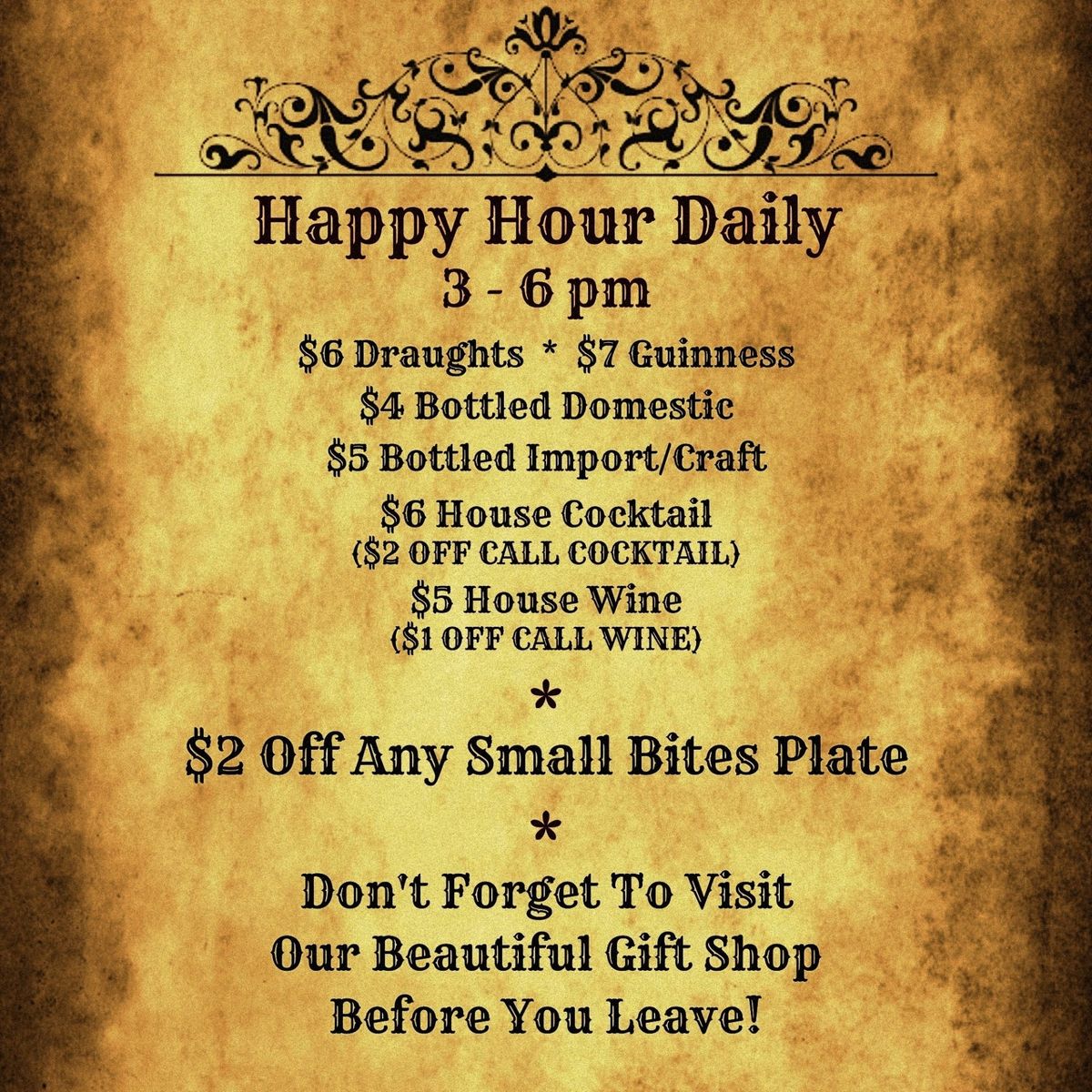 Live Entertainment — Happy Hour Specials Menu in Rancho Mirage, CA