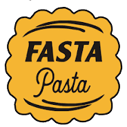 Yellow scalloped logo with black text reading “FASTA Pasta”