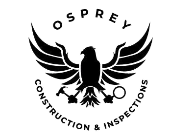 A black and white logo for Osprey Construction and Inspections