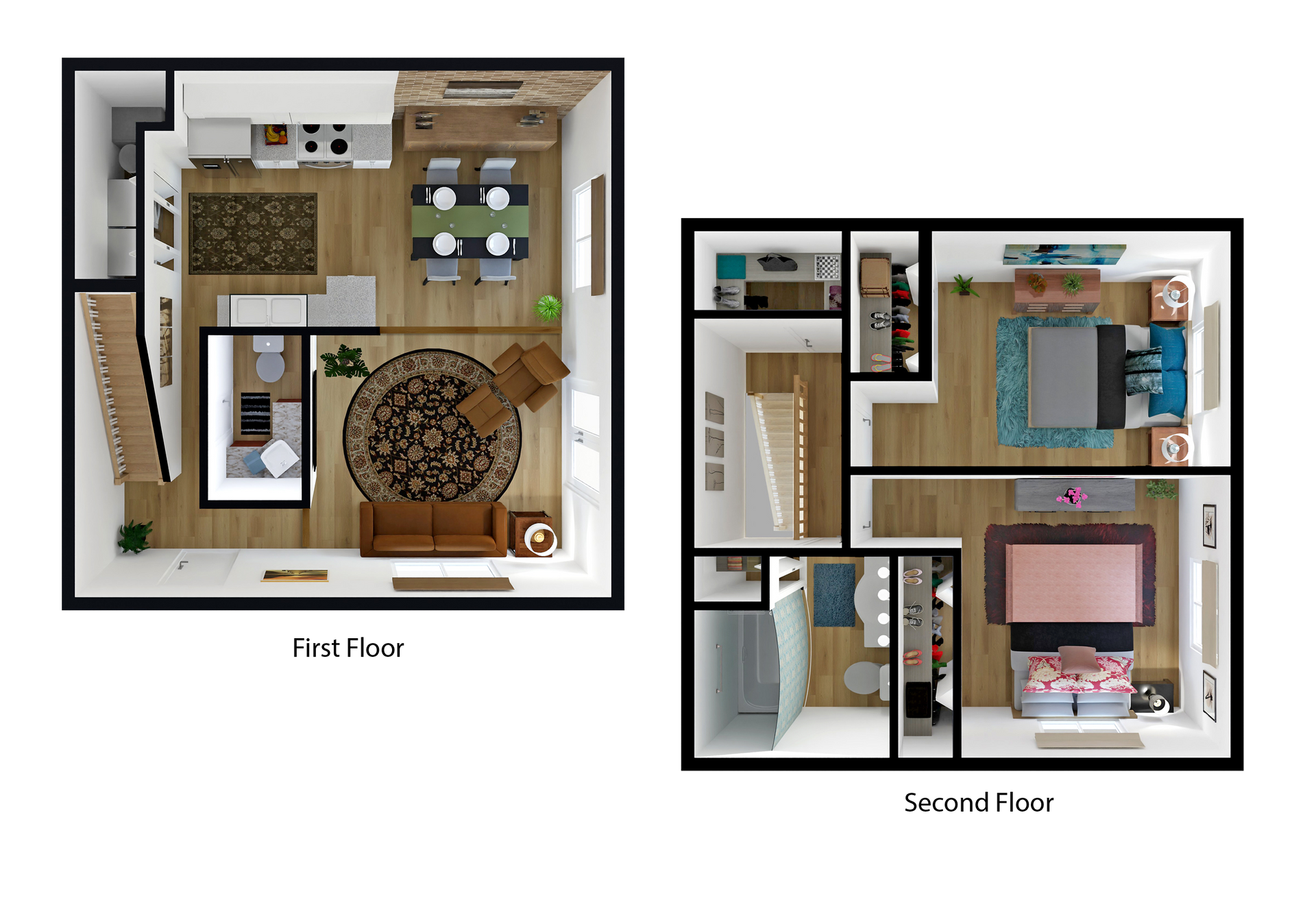 A floor plan of a house showing the first floor and second floor.