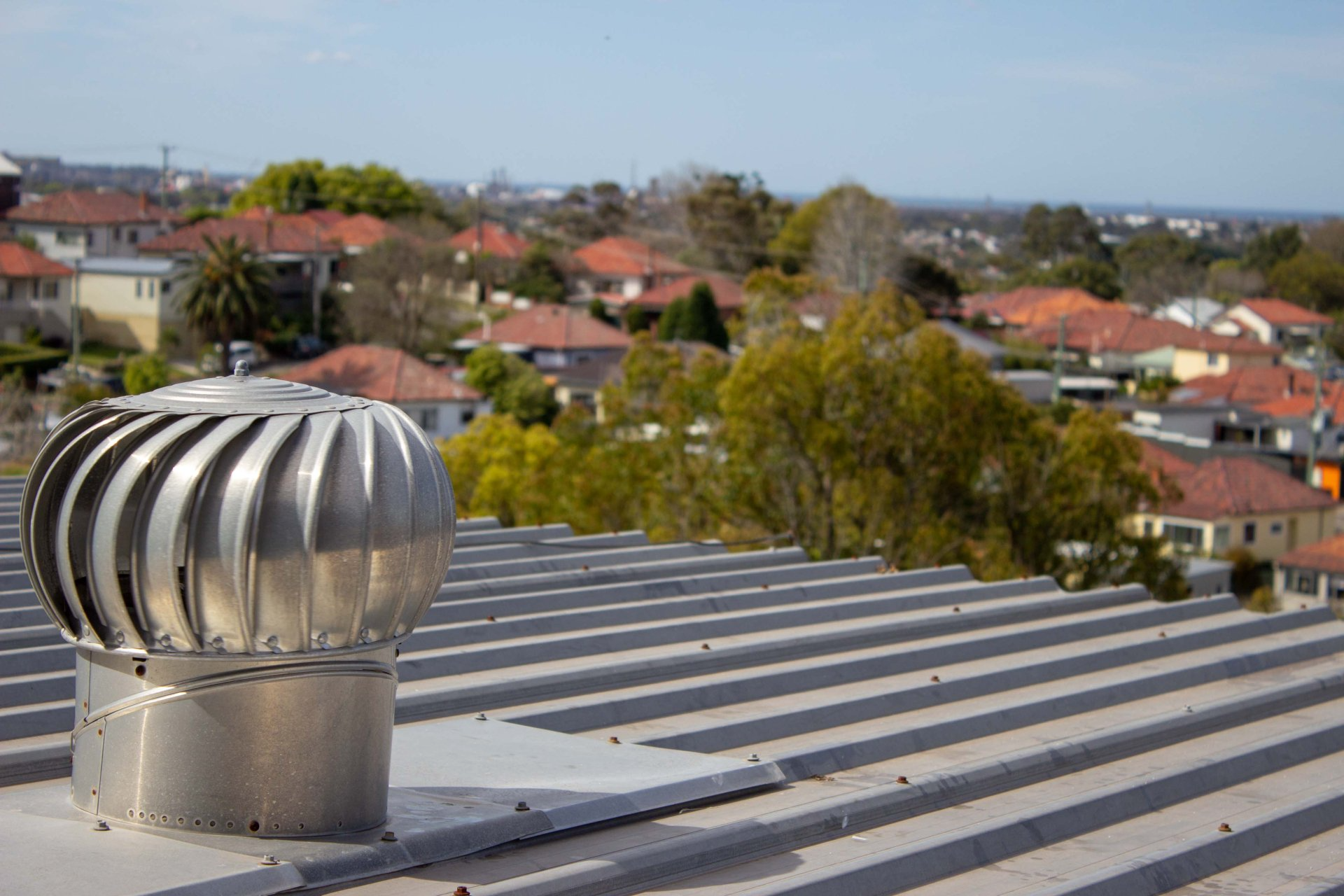 Metal roofing with whirlybird vent in Darwin