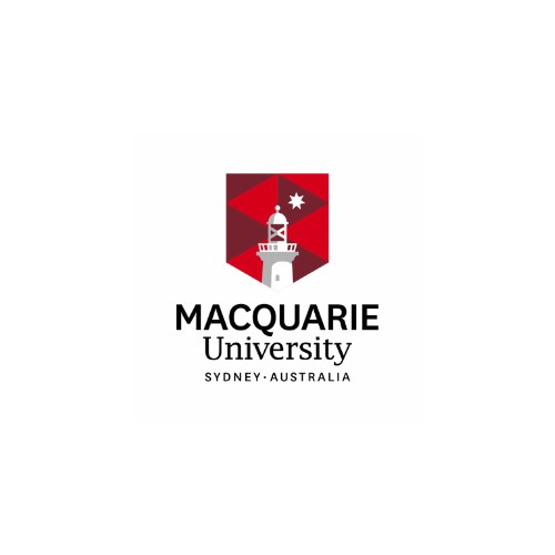 The logo for macquarie university sydney australia has a lighthouse on it.