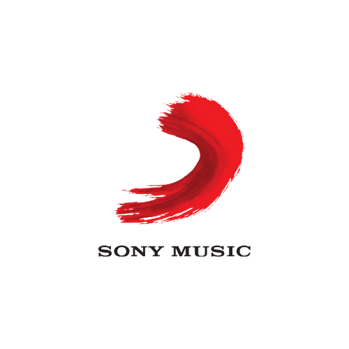 A sony music logo with a red brush stroke on a white background