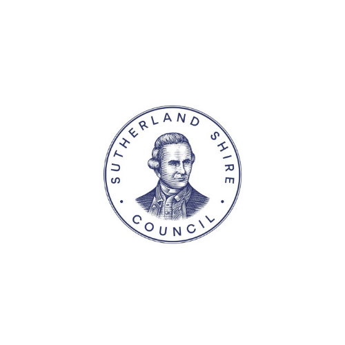 The sutherland shire council logo has a picture of a man in a circle.