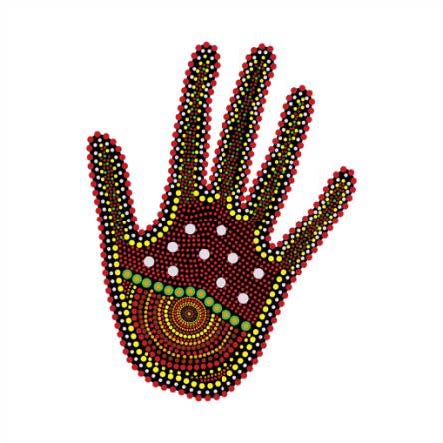 A hand made of beads with a circle in the middle
