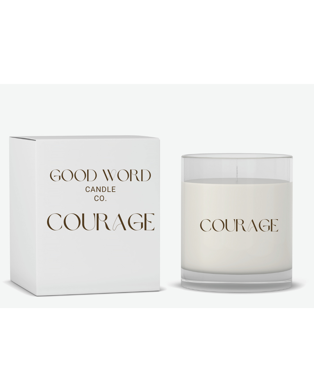 A candle with the word courage on it