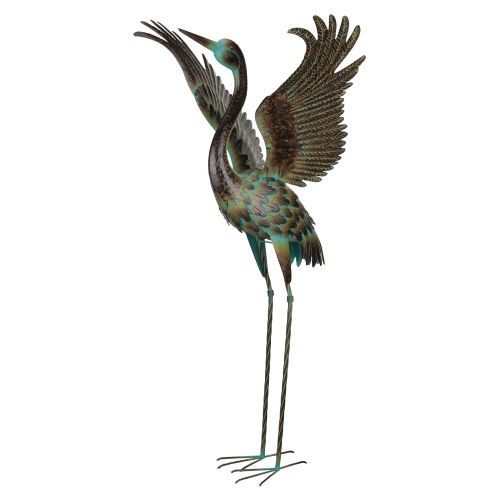 Green Patina Crane - Wing Up