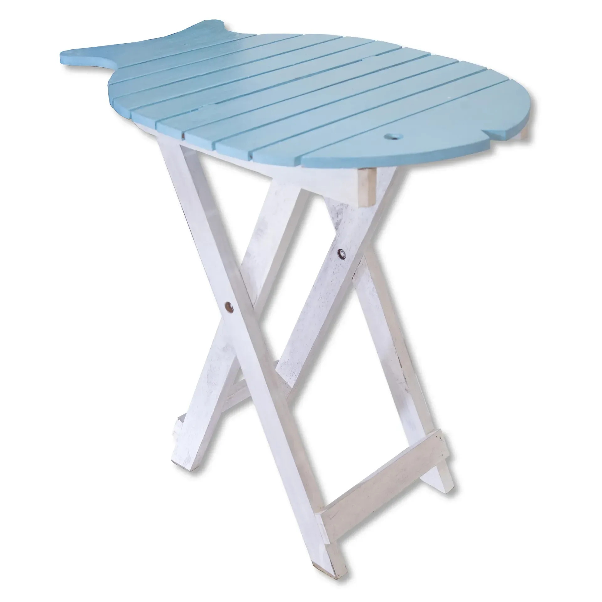 Fish Folding Table Teak Light Blue