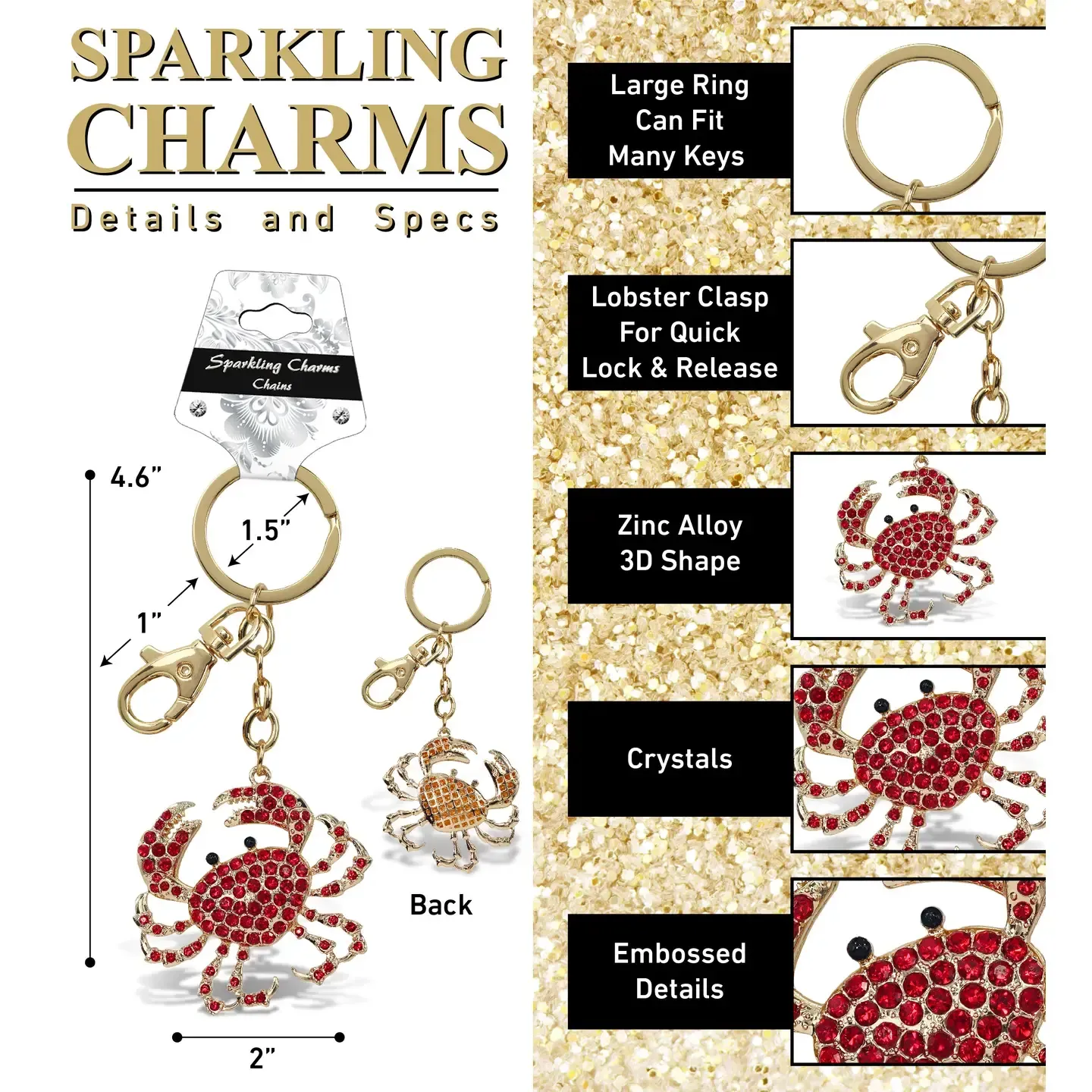 CTG 6265 Gold Sparkling Charms Crab
