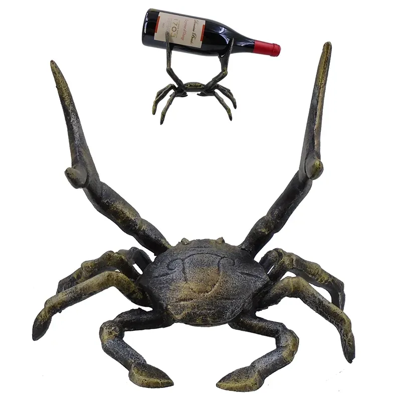Crab Cast Iron Wine Bottle Holder Coastal Kitchen