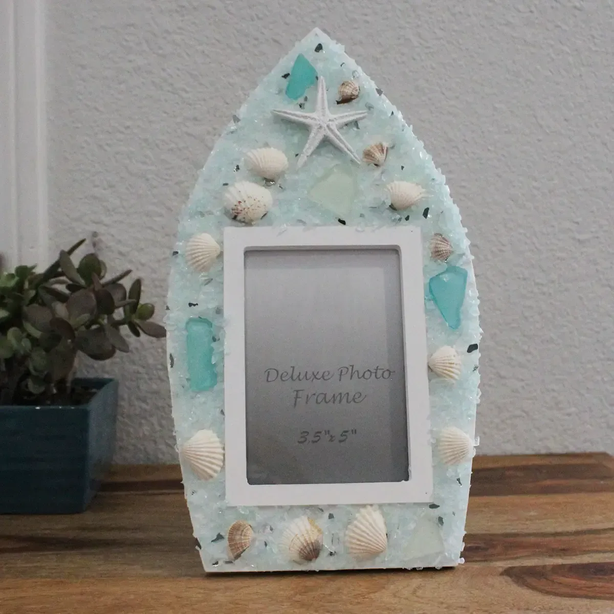 Sea Glass and Shells Boat and Picture Frame 3.5x5