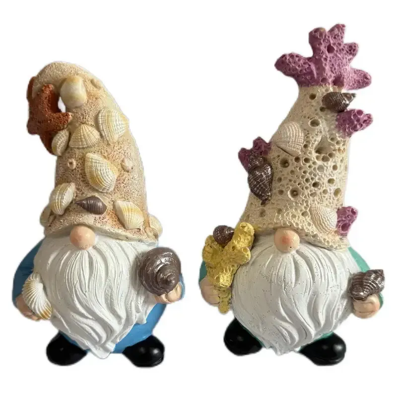 Beach Garden Gnomes w/ Sand & Shell Hats