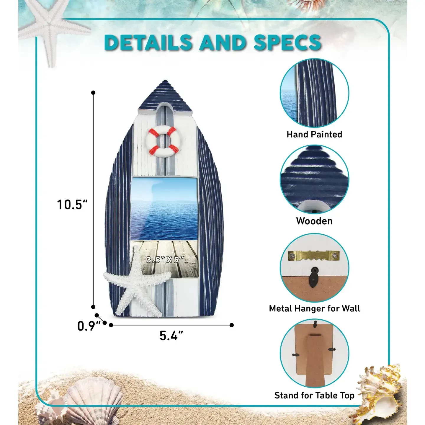 CTG 9280 Nautical Decor - Blue Stripes Boat Frame Lg 3.5x5