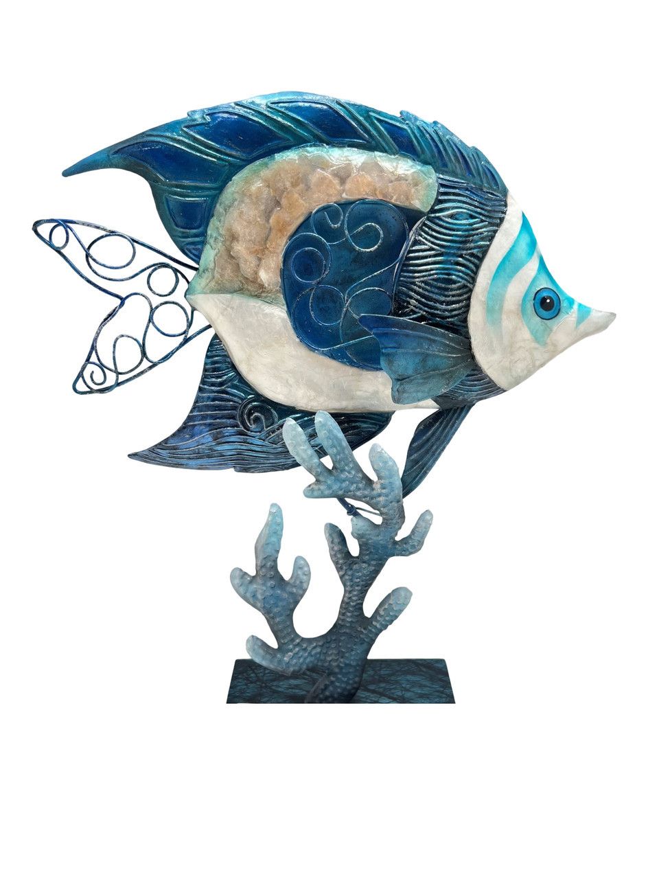 Blue & White Capiz Tabletop - Fish