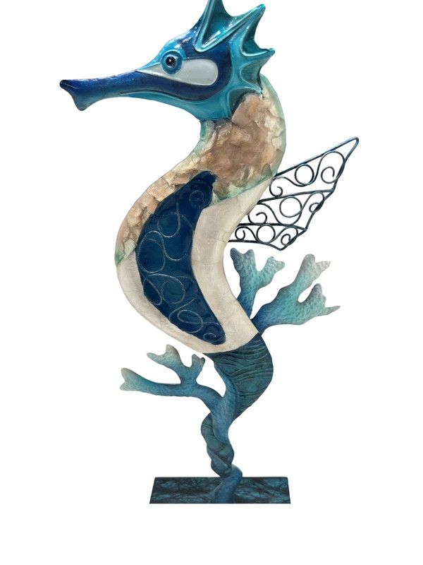 Blue & White Capiz Table Top Seahorse