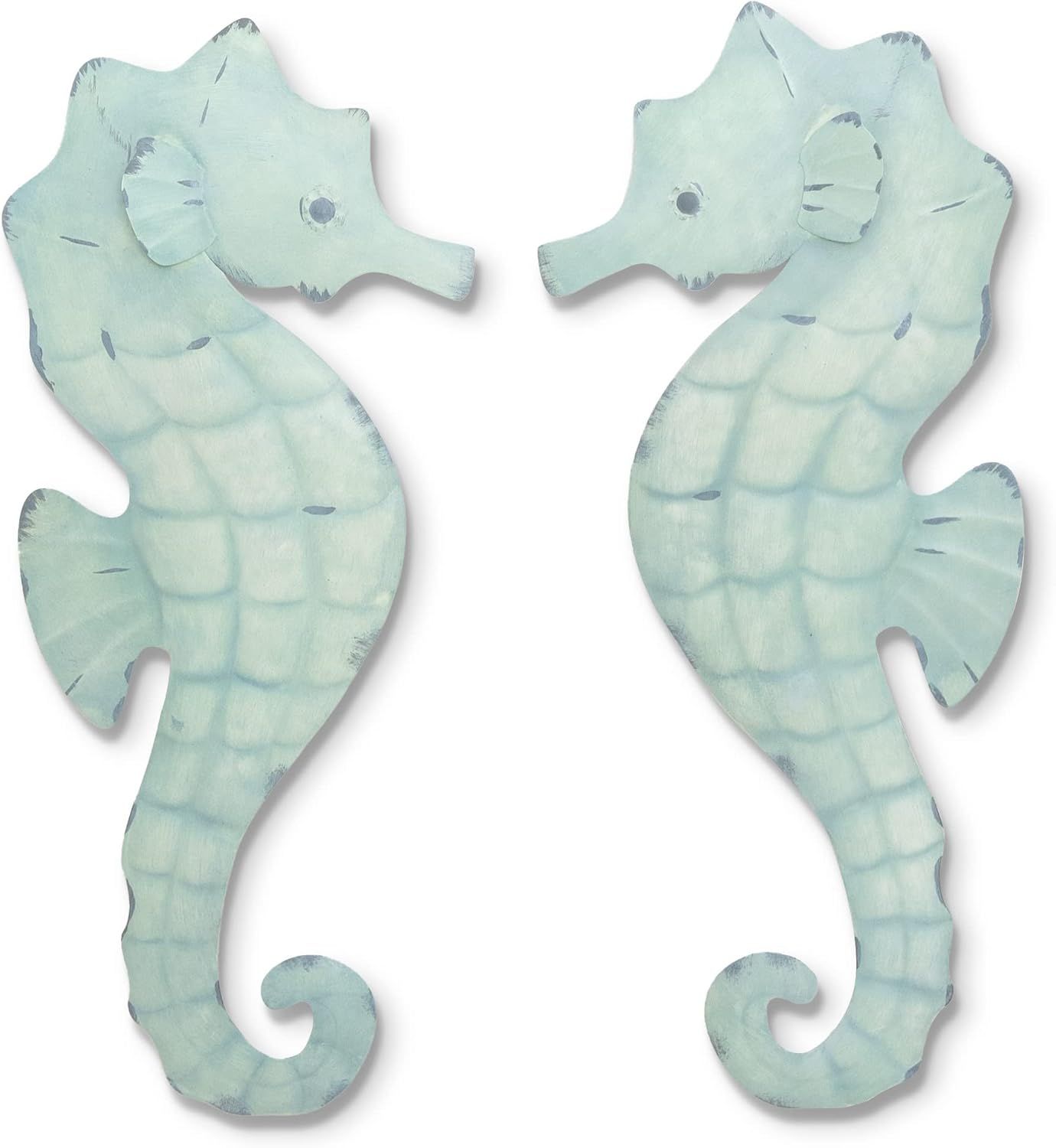 Seahorse Antique Metal Pair Seafoam Set Of 2