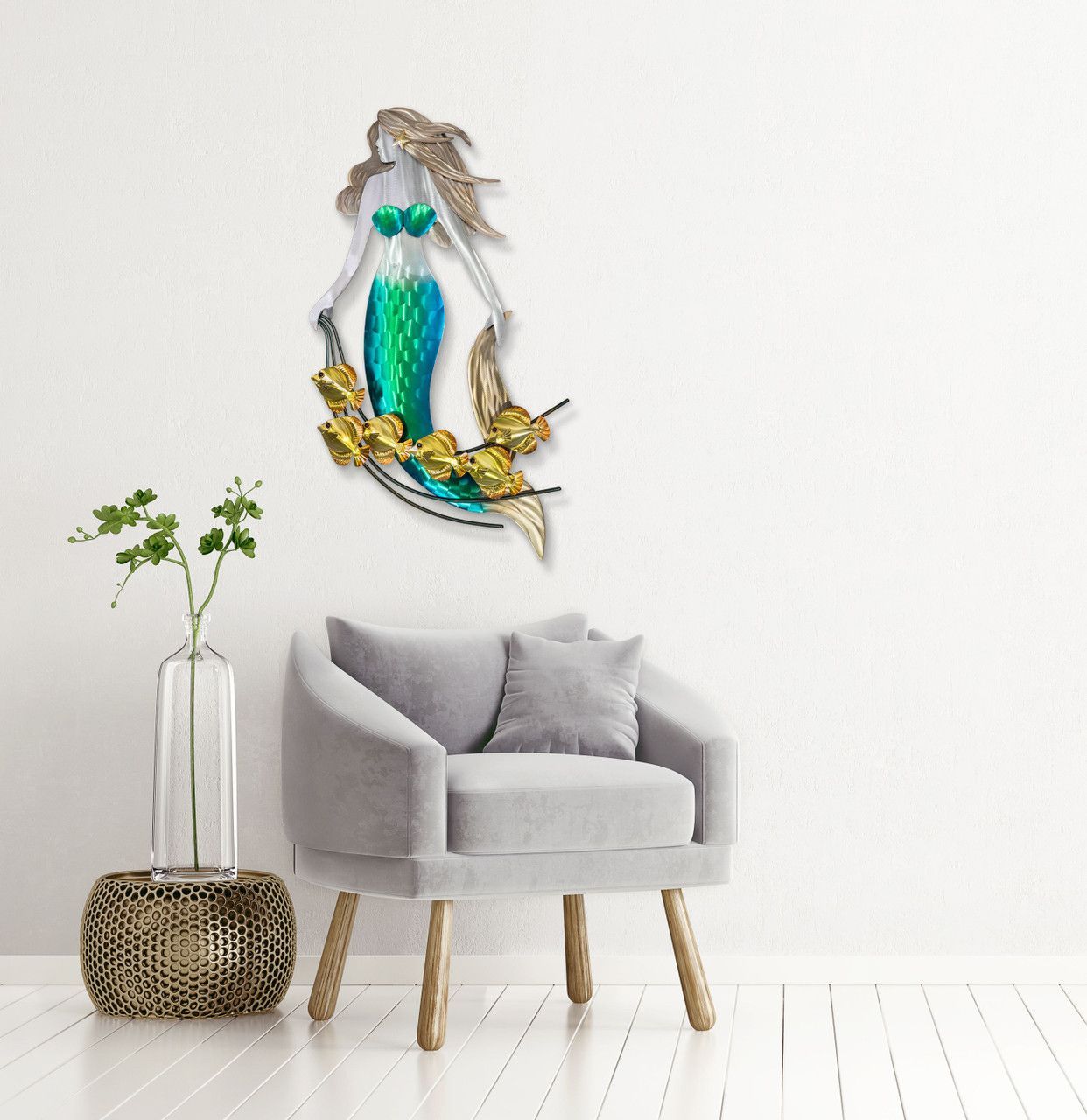 Mermaid With Friends Vertical Stainless Steel Metal Wall Art