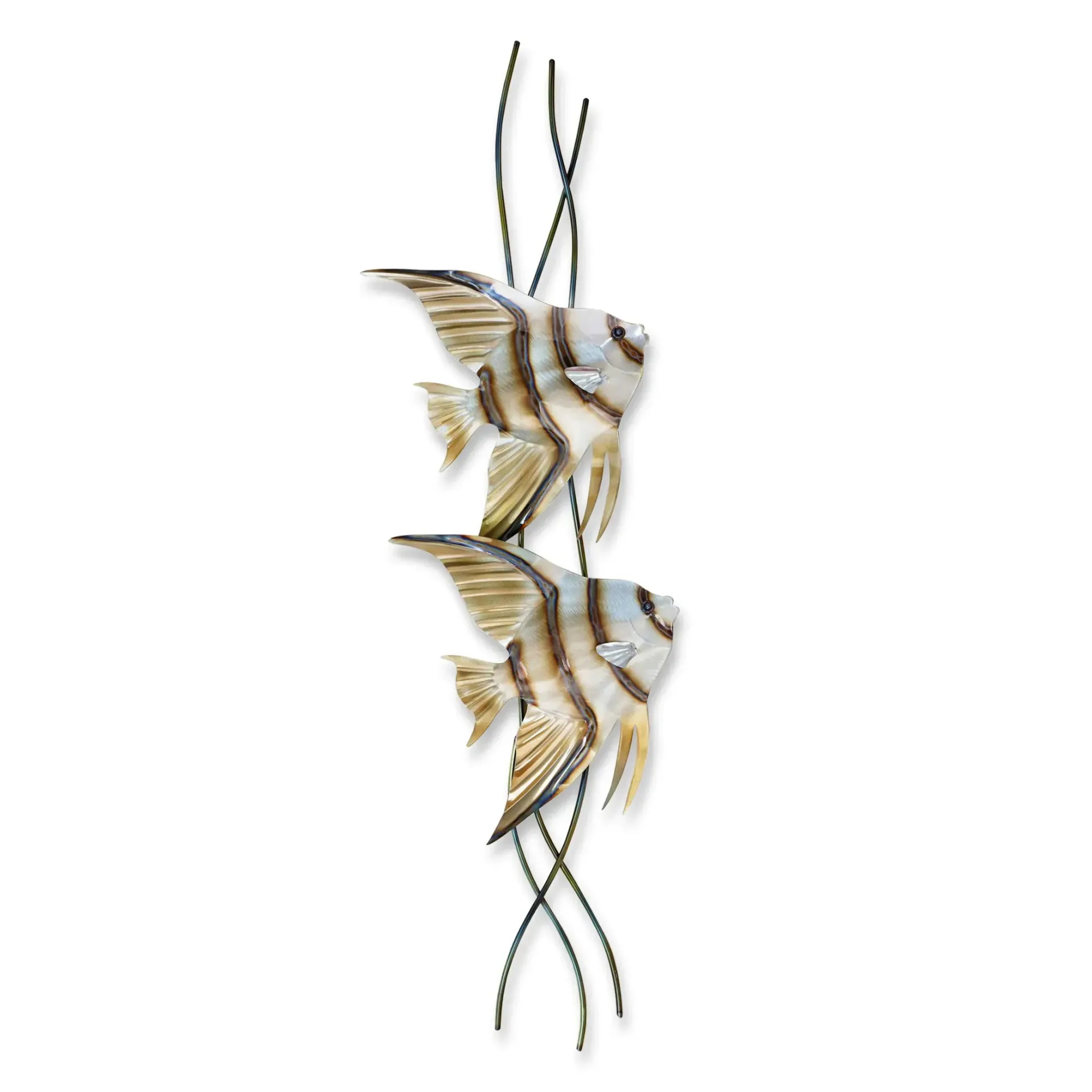 Angelfish Pair Vertical Face Right Stainless-Steel Metal Wall Art
