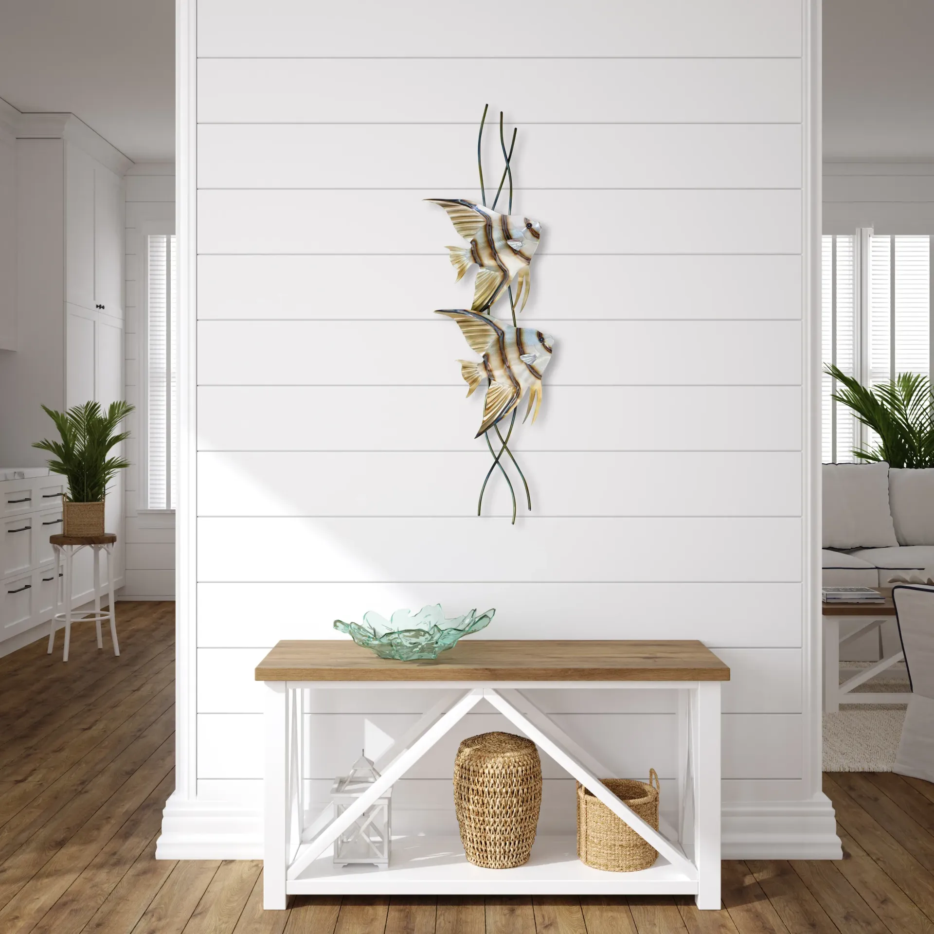 Angelfish Pair Vertical Face Right Stainless-Steel Metal Wall Art