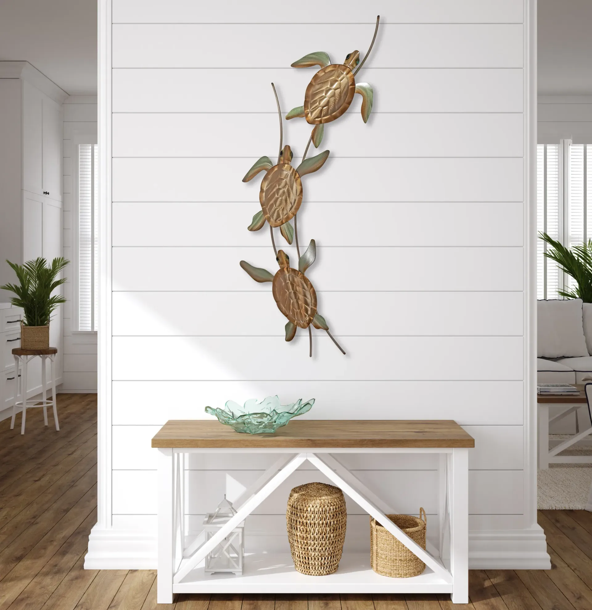 Triple Turtle Wave Stainless Steel Metal Wall Art
