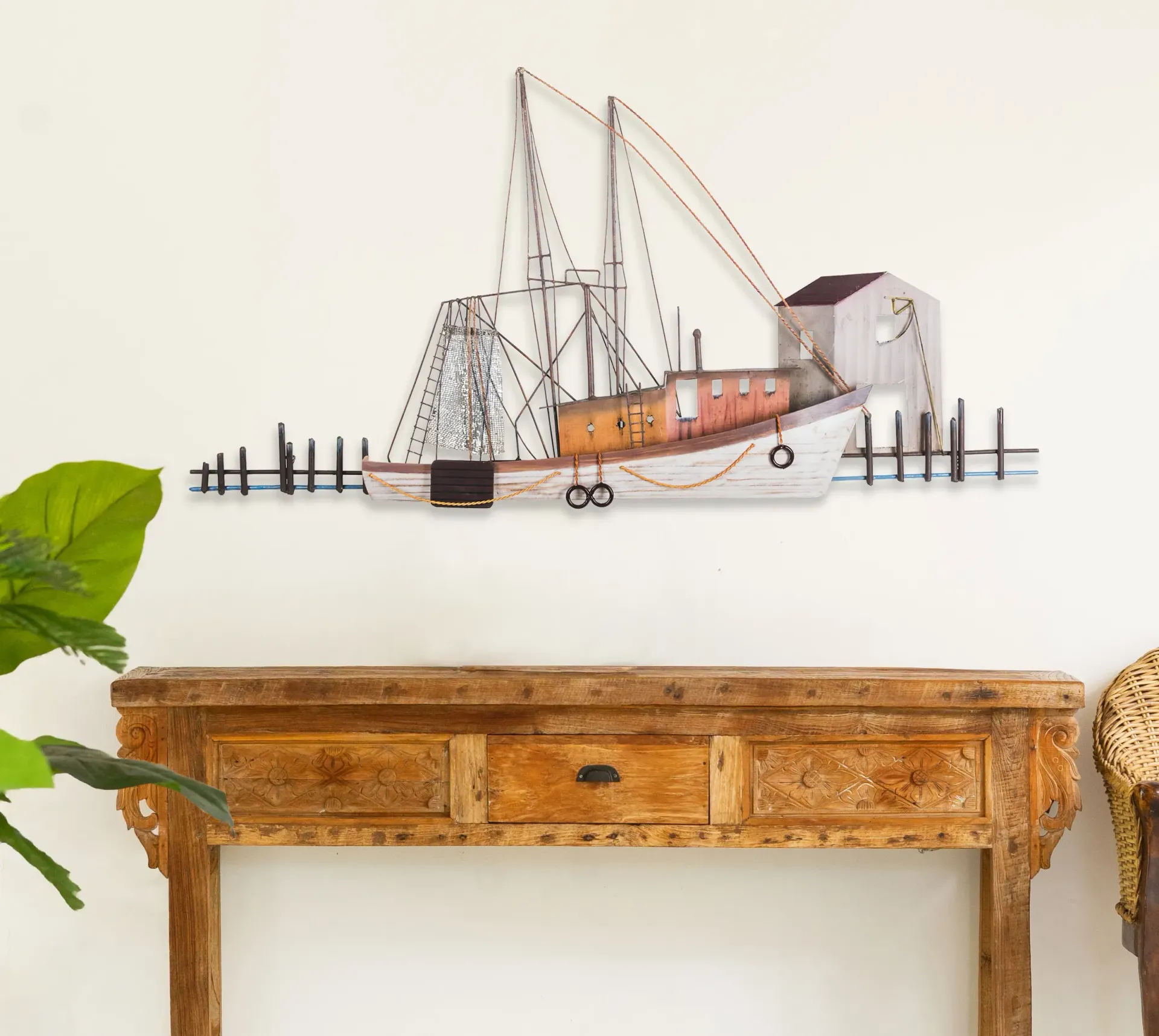 Calabash Shrimper Metal/Wood Wall Art