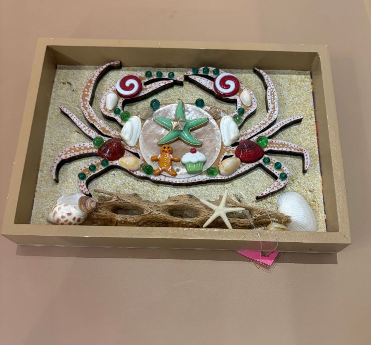 MLH Beach Christmas Crab Box Art by Local Artists Marilyn Heavener